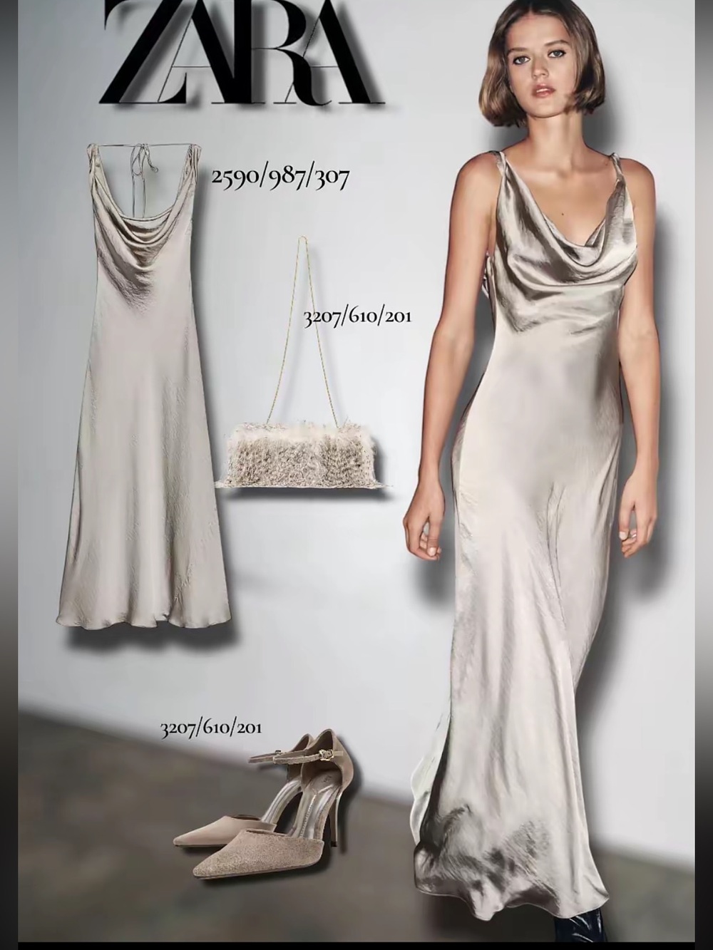 Zara Satin Slip Dress in Light Taupe